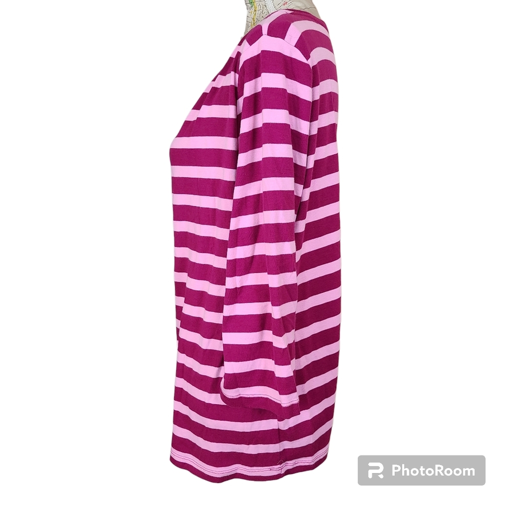 Talbots Size 2X Casual Pink Stripe Nautical Boatneck Cotton Blouse Coastal Chic - Picture 5 of 10